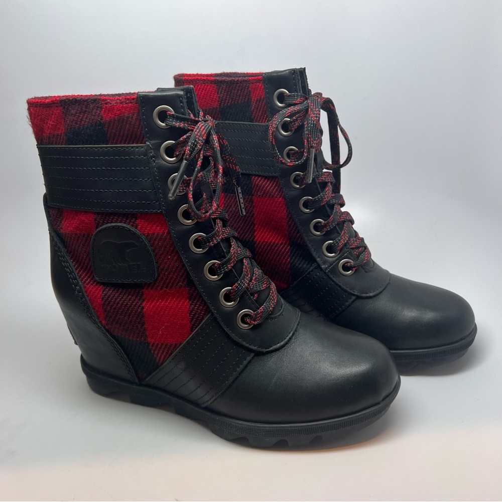 Sorel Lexi Wedge Bootie Buffalo Plaid 7